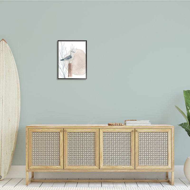 Mouette de plage en forme de mouette, H 20 po x l 16 po x P 1,5 po, Giclée encadrée noir minuit