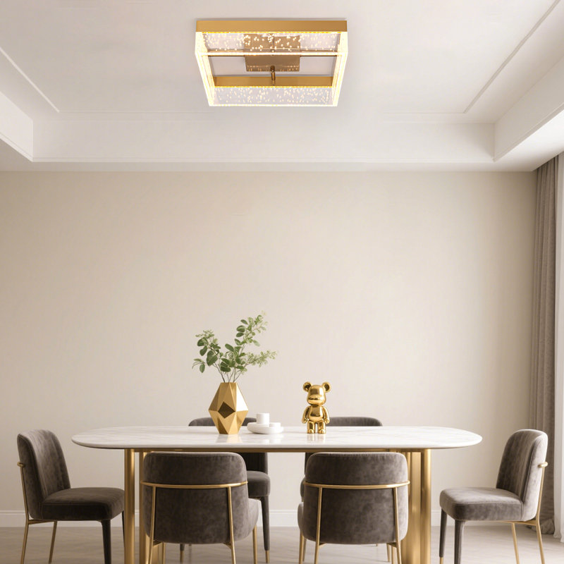 Itohan 11.81" Square Dimmable LED Flush Mount, Gold