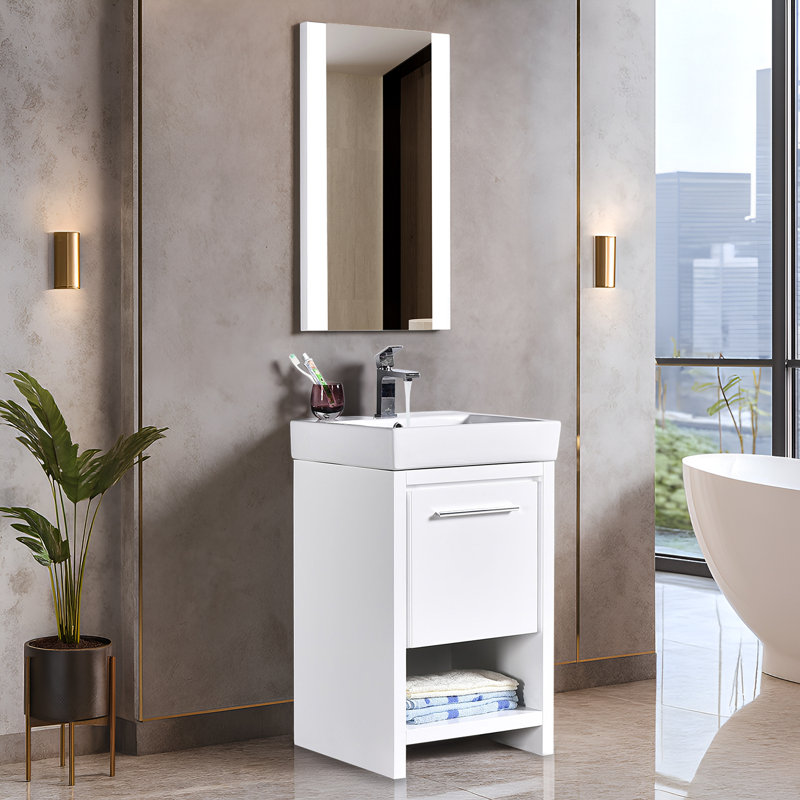 Ensemble de meuble-lavabo simple 20 po avec miroir Artemis, Blanc lustré