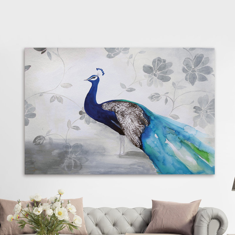 «Peacock Fable Cool» par Christine Lindstrom, reproduction sur toile, H 12 po x l 18 po
