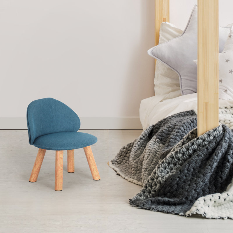 Tabouret en bois rembourré, lin, enfants, Bleu