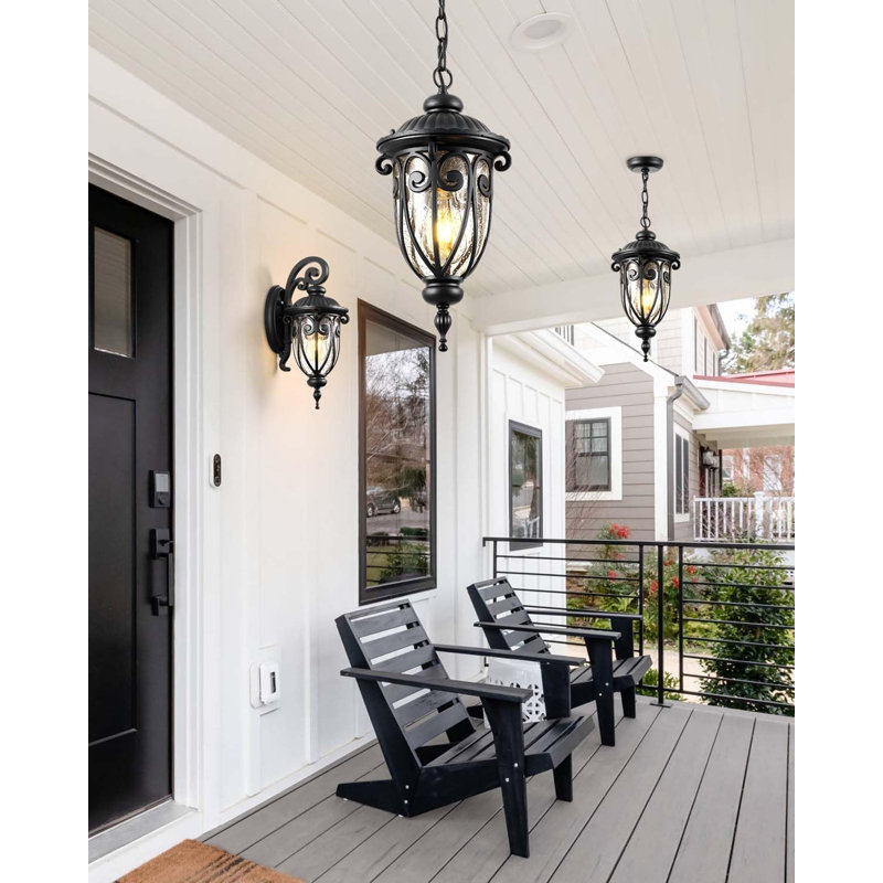 Luminaire suspendu d'extérieur câblé 17 po, Noir