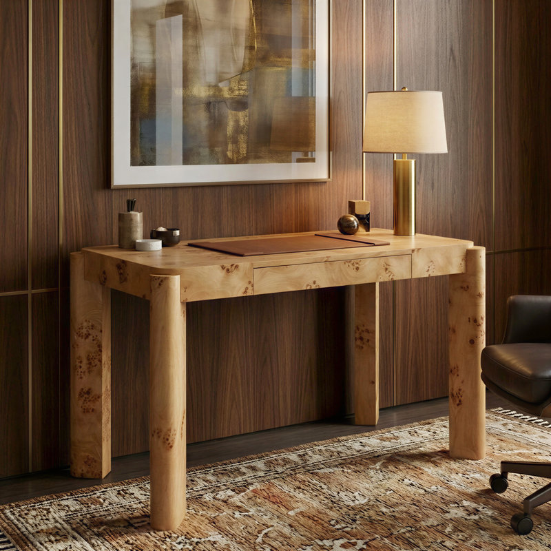 Maple Burl Vanity Desk with Hidden Drawer Console Table for Home Office or Makeup Storage, 29.5" H x 49.2" W x 25.6"D, Beige