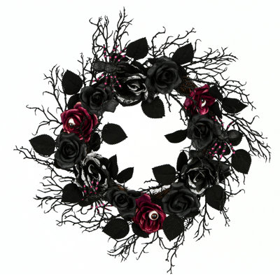 Couronne de roses noires 22 po Halloween