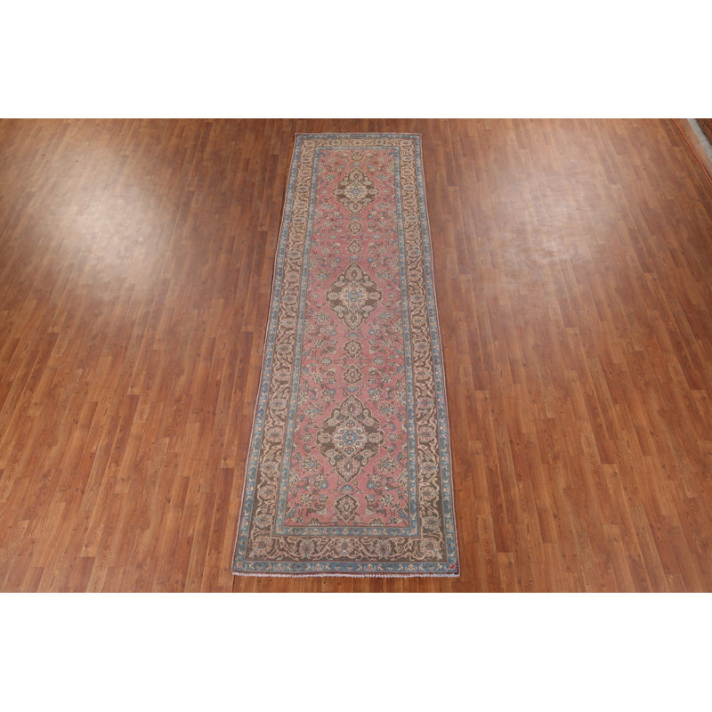 Tapis de couloir rose fait à la main 4 x 13