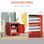 Table de bout industrielle, table d'appoint de salon avec porte de style casier et tablette réglable, rouge