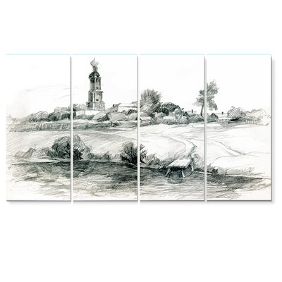 Monochrome Rural - 4 Piece Wrapped Canvas Drawing Print -  Red Barrel StudioÂ®, 889D17A7357142C6A7D89258FBCC63CD