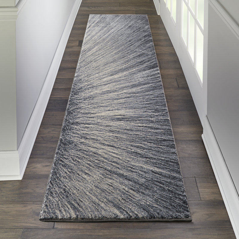 Runner Mouton Abstract Machine Made 2'2" x 7'6" Polyester Area Rug in Grey