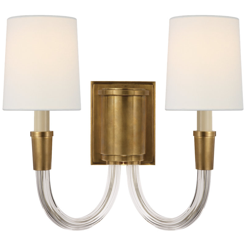 Thomas O'Brien Vivian Double Sconce, Fabric, Hand-Rubbed Antique Brass