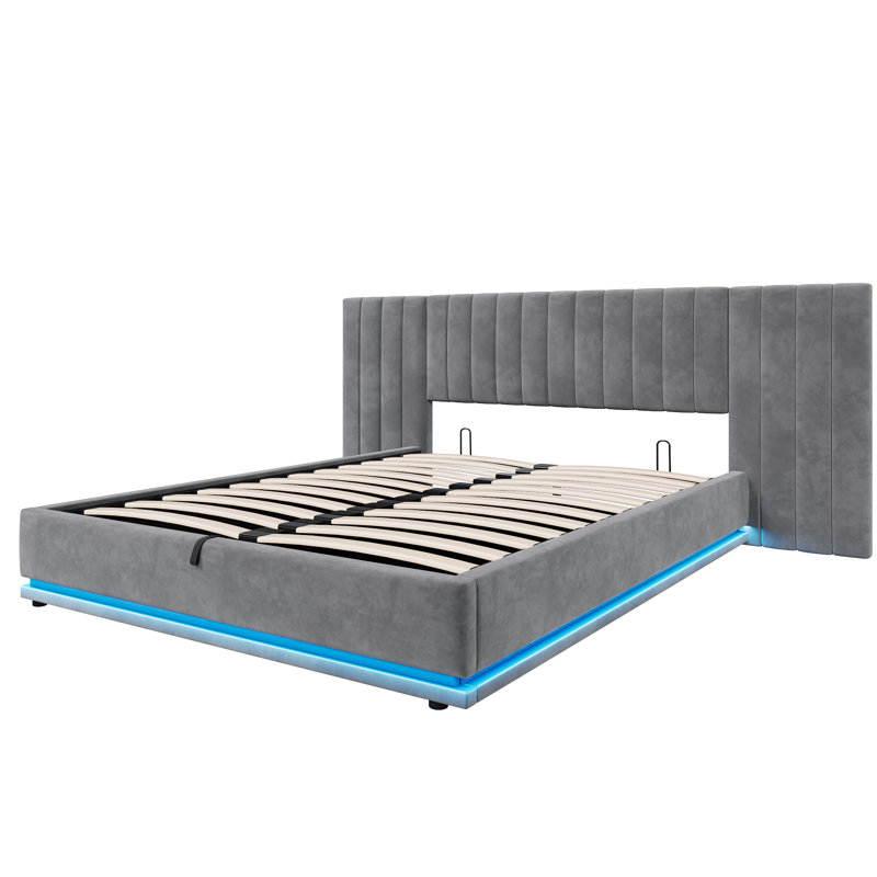 Ottoman Bed With Led Grey, Double (4'6)