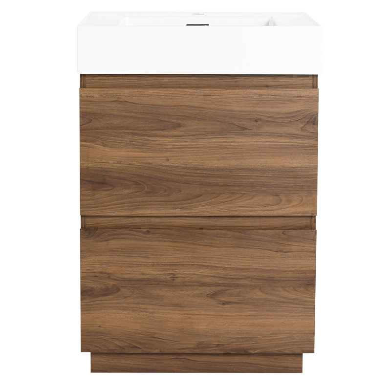 Meuble-lavabo de salle de bain 24 po avec lavabo simple et tiroirs doubles, Brun, 24"