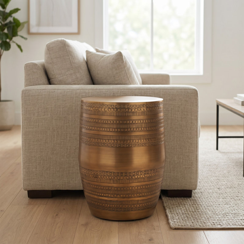 Modern Round Aluminum Hammered Embossed Texturing Metal Side Coffee Table, Brass