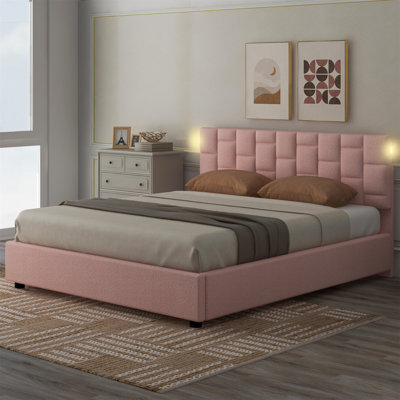 Queen Size Upholstered Platform Bed With Height-Adjustable Headboard And Under-Bed Storage Space -  STYLISH, OKKK612-DL003003AAH