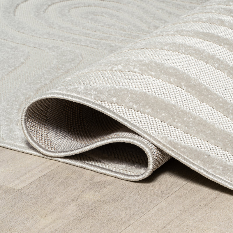 Maribo High-Low Abstract Groovy Striped Cream/Ivory Indoor/Outdoor Rug, Rectangle 6' x 9'