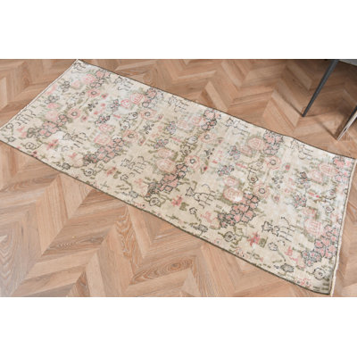 Handmade Vintage Turkish Runner With Floral Decor For Bohemian Entry and Hallway Spaces