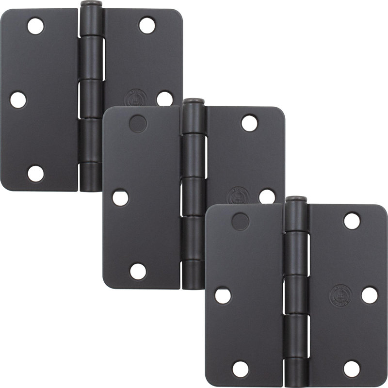 Charnières de porte 3-1 / 2 ", coin de 1/4" de rayon, Noir mat