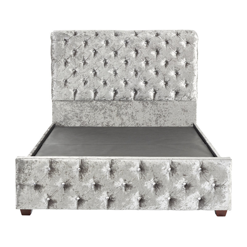 Joel Upholstered Bed, Double (4'6), Bling Pewter