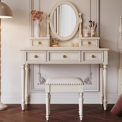 43.31"French-style minimalist white all-wood vanity table