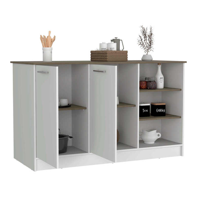Kitchen Island, Three Open Shelves, Two Cabinets