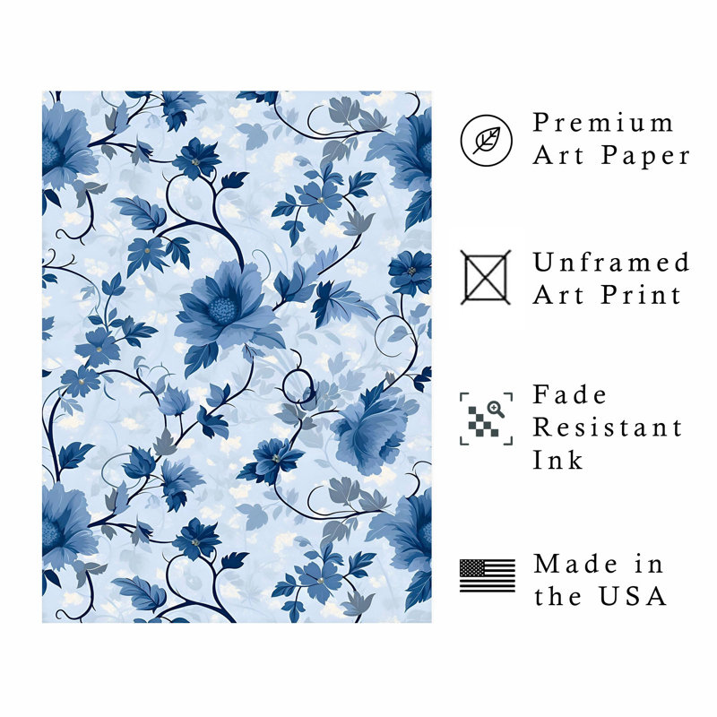Motif floral de fleurs bleues II, H 14 po x l 11 po