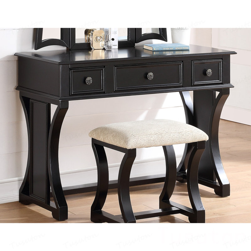 Ensemble de meuble-lavabo unique avec tabouret pliable, Noir