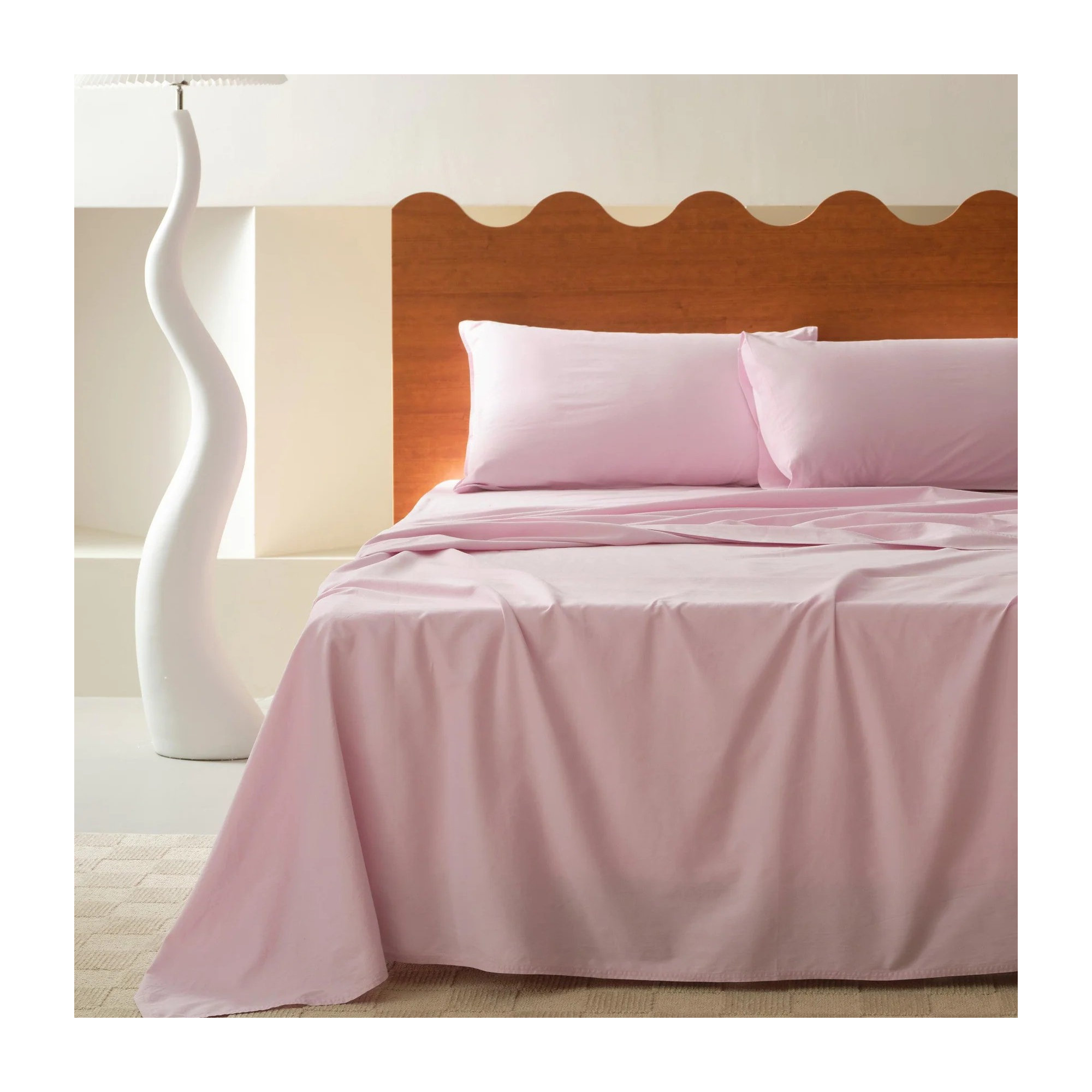 Double Stitch 100% Cotton Sheet Set, Blush Pink, California King Sheet Set with 2 Pillowcases