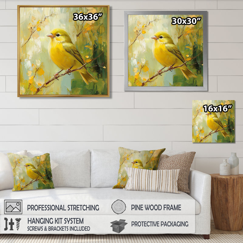 Oiseau pinson dans la brise de forêt I - oiseau, art mural, H 16 po x l 16 po, Impression encadrée flottante, Brun
