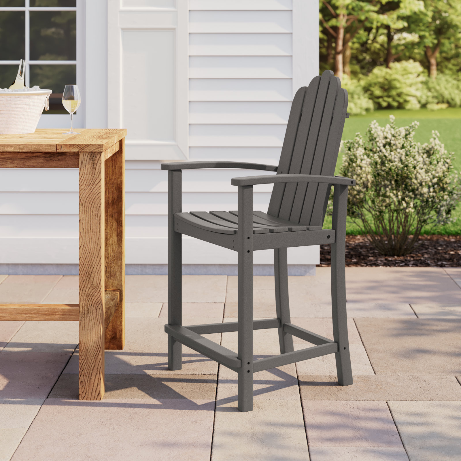 POLYWOOD® Classic Adirondack Patio Bar Stool, Slate Gray