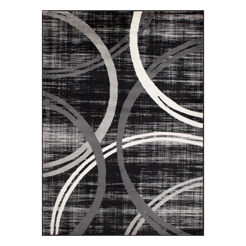 Tapis à motif géométrique Arnaldur, Rectangulaire 2 pi x 3 pi, Black