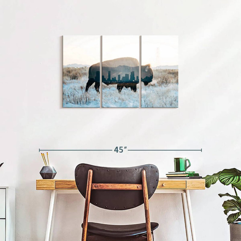 Brampt Bison And Skyline, 20" H x 33" W