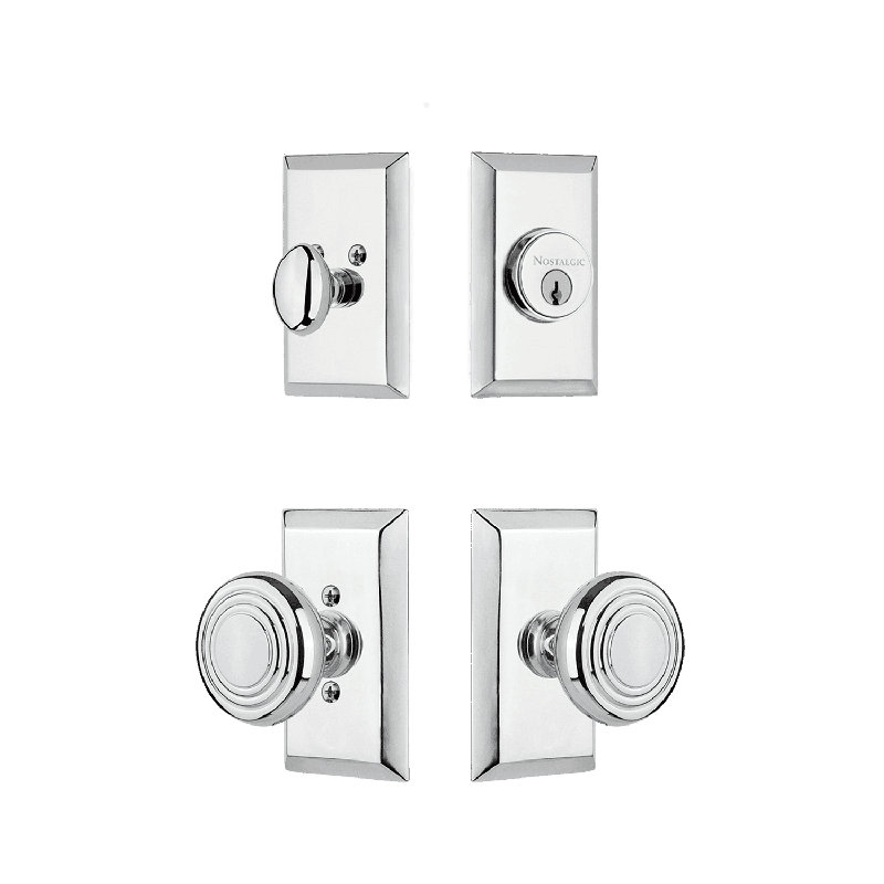Nostalgic Warehouse Studio Entry Set with Deco Knob, Bright Chrome, 2.75