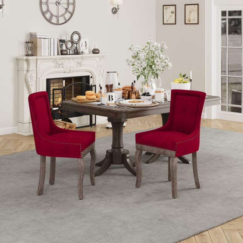 Jernell Upholstered Side Chair  Dining Chair（set of 2）, Red