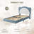 Twin Size Bed Frame for Kids - Cute Velvet Princess Platform Bed with Upholstered Headboard for Girls/Boys, Solid Wood Slats Support, No Box Spring Needed, Blue + White-1920976216-1920976218