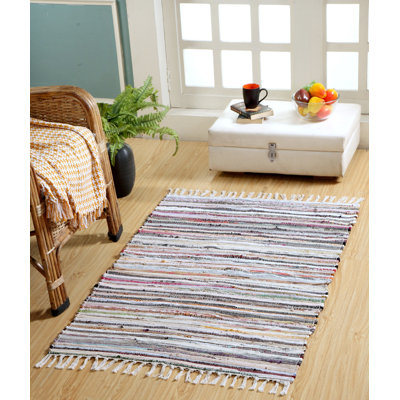 Marone Striped Cotton Hand Woven Area Rug