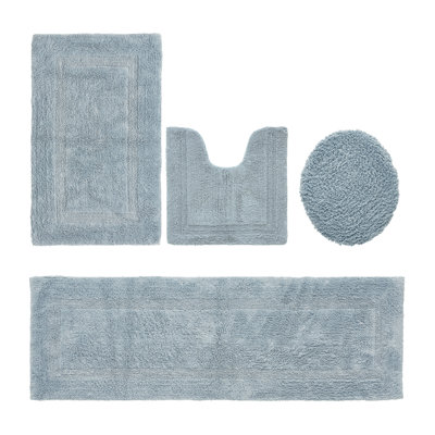 Lux  Premium 2370 GSM 100% Cotton 4 Piece Bath Rug Sets, Machine Washable, Super Absorbent & Tufted Weave Reversible Bath Mat for Bathroom, Shower, and Tub, Oeko-Tex Certified Bathroom Rugs, Blue