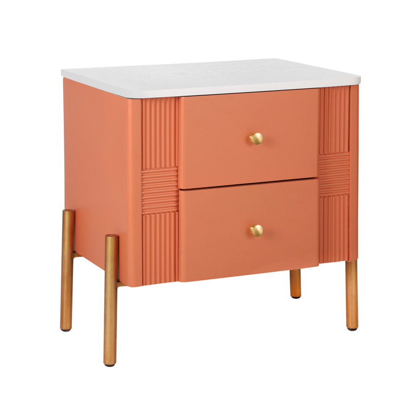 Table de chevet moderne avec 2 tiroirs de rangement (table de chevet incluse seulement), Orange