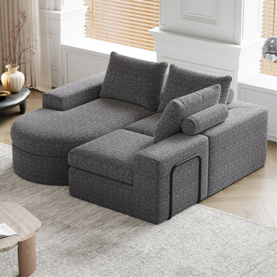 Canapé modulaire incurvé en nuage de 99 po avec méridienne Chenille, canapé moderne à 3 places en forme de L pour la chambre à coucher et le salon, coussin supérieur rembourré en éponge à haute résilience