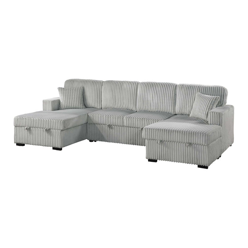 3-Piece Convertible Sectional, Ash Corduroy
