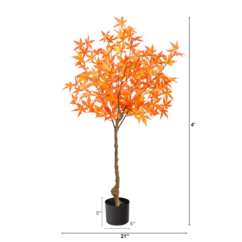 Érable artificiel en pot, H 48 po x l 21 po x P 16 po, Orange