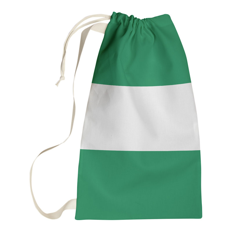 Boston Fabric Laundry Bag with Handles, Small ( 29" x 18" x 1.5"), Green/White/Green