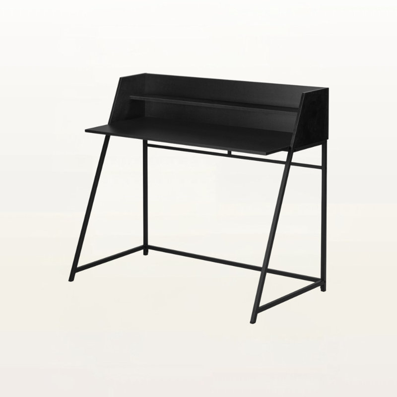 Rochadh Hutch with Shelf Black Finish Computer Desk with Metal leg, 39.01" H X 46.95" W X 23.47" D, Gray Stone