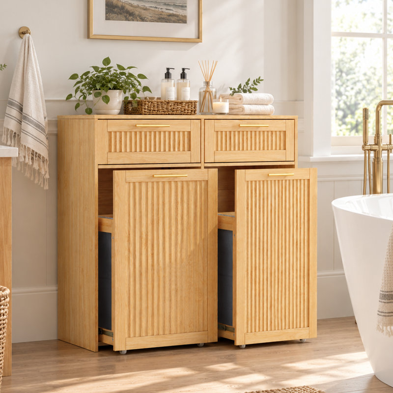 Armoire à linge coulissante avec 2 doublures amovibles et tiroirs, Natural Oak