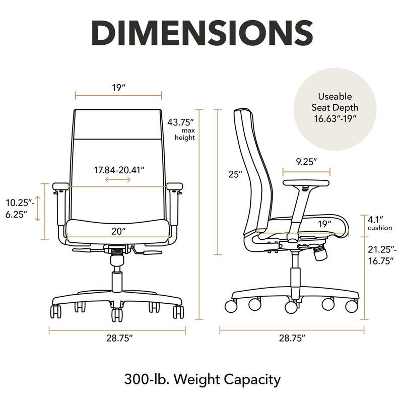 Chaise de bureau ergonomique en tissu HON Ignition 2.0, inclinaison standard, structure noire, brouillard, Brouillard