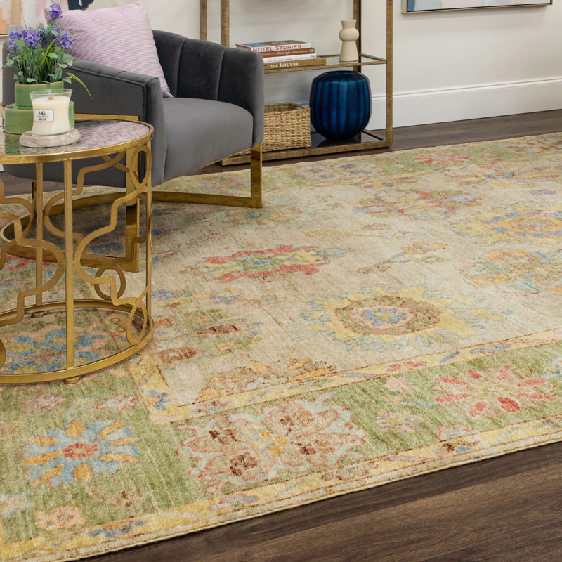 Beige Abstract Hand-Knotted Wool 9' x 12' Area Rug