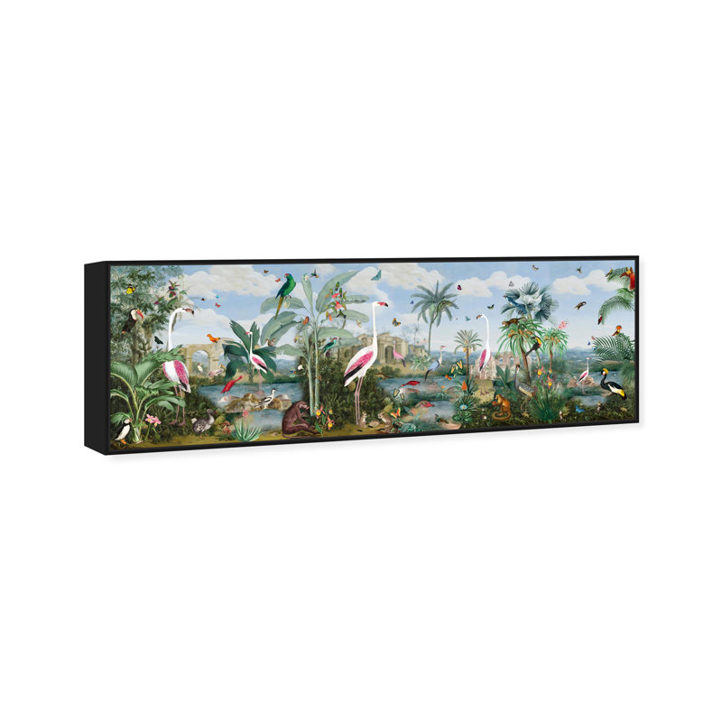 Oliver Gal Paradise Chinoiserie Panorama Landscape - Heavy Gel Top Coat Framed Canvas Art, Black