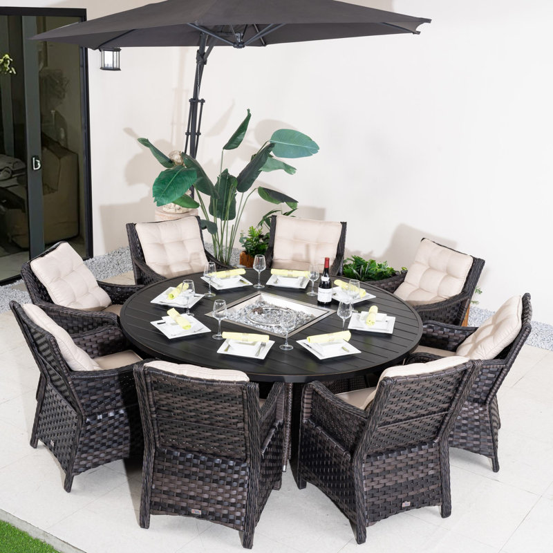 Orsin 8-Person Wicker Patio Dining Set With Square Table