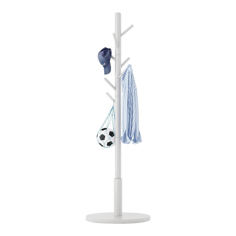 Standing Coat Rack White Coat Stand With 8 Hooks And 3 Height Options, Wood Kids Coat Tree With Sturdy Round Base, Small Hall Tree White