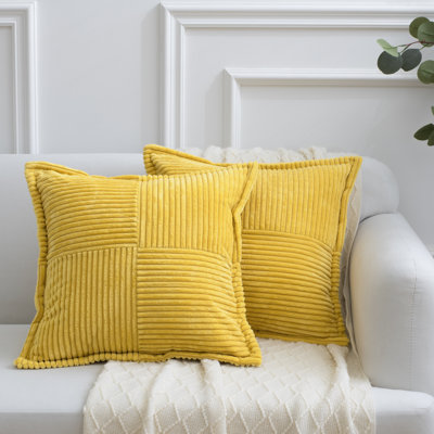 Paquet de 2 coussins décoratifs en velours côtelé 40 x 40 cm avec insert et housse, coussins décoratifs moelleux pour le canapé-lit, beige foncé, fermeture à glissière dissimulée