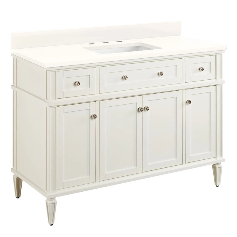 48" Elmdale Single Bathroom Vanity Set with Rectangular Undermount Sink, Arctic White Quartz, 8" Widespread, Charcoal Black
