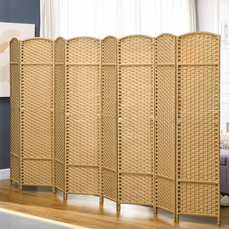 Paravent 8 panneaux en bois naturel, hauteur de 5,6 pi pour chambre de bureau à domicile, charmante toile d'intimité